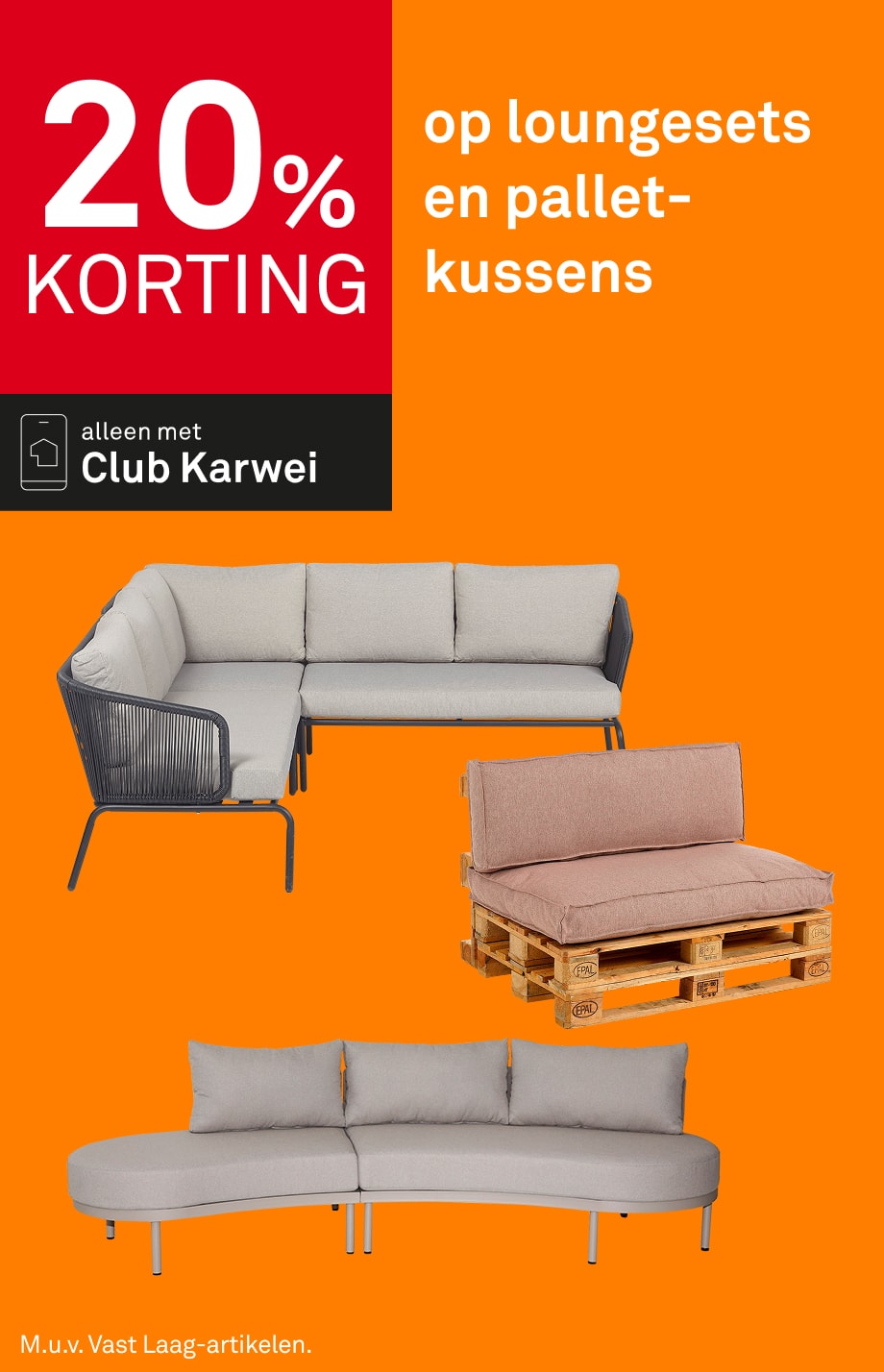 20% korting op loungesets en palletkussens